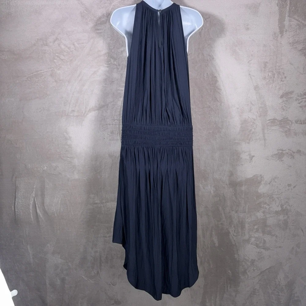 Ramy Brook Audrey Midi Dress Womens XS Blue Smocked Halter Stretch